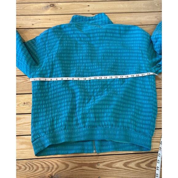 EVR Shoulder Pad Silk Jacket Size Large Women’s Teal Full Zip - Picture 7 of 8